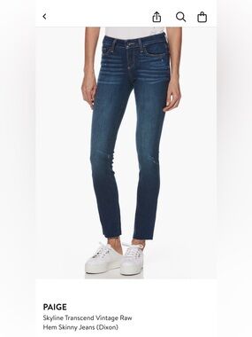 PAIGE Skyline Transcend Vintage Raw Hem Skinny Jeans in Mid Blue